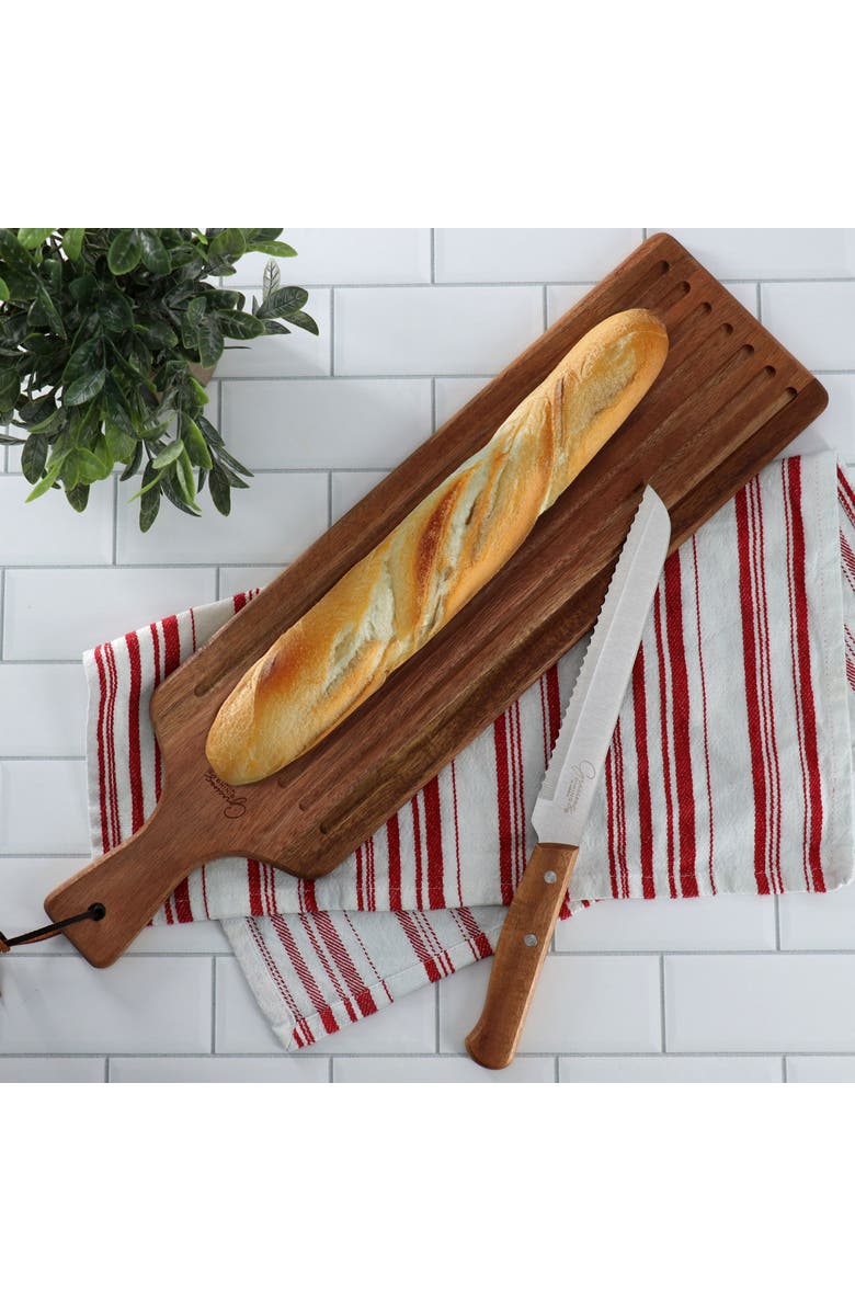 Gibson Elite 2 Piece Acacia Wood Serving Board and Bread Knife Set, Alternate, color, Brown