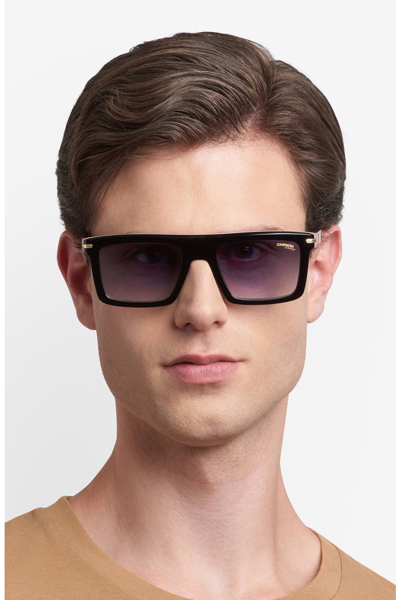 54mm Rectangular Flat Top Sunglasses, Alternate, color, BLACK RED/ DARK BLUE