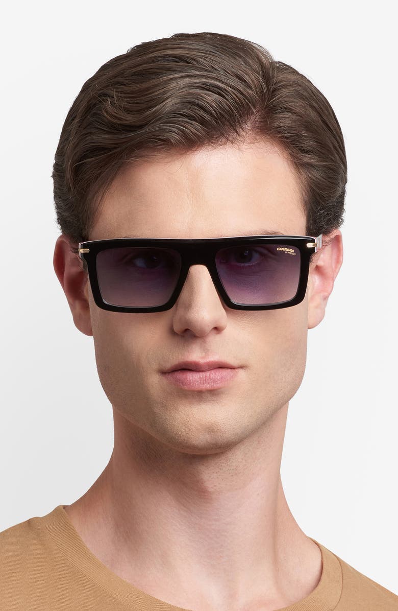 Carrera Eyewear 54mm Rectangular Flat Top Sunglasses, Alternate, color, Black Red/ Dark Blue