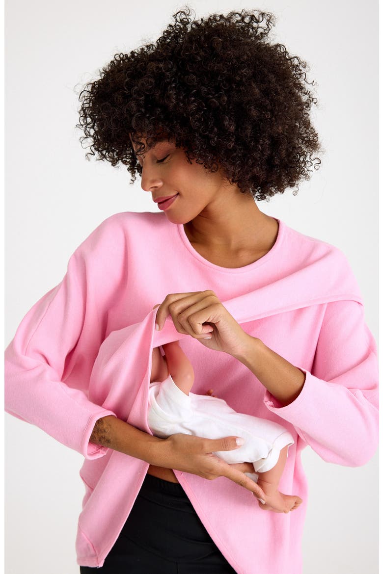 Let Loose Crossover Long Sleeve Maternity/Nursing Knit Top, Alternate, color, LIGHT PINK