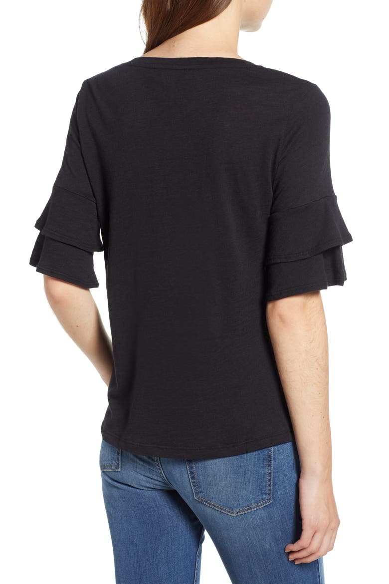 Uma Ruffle Sleeve Tee, Alternate, color, BLACK