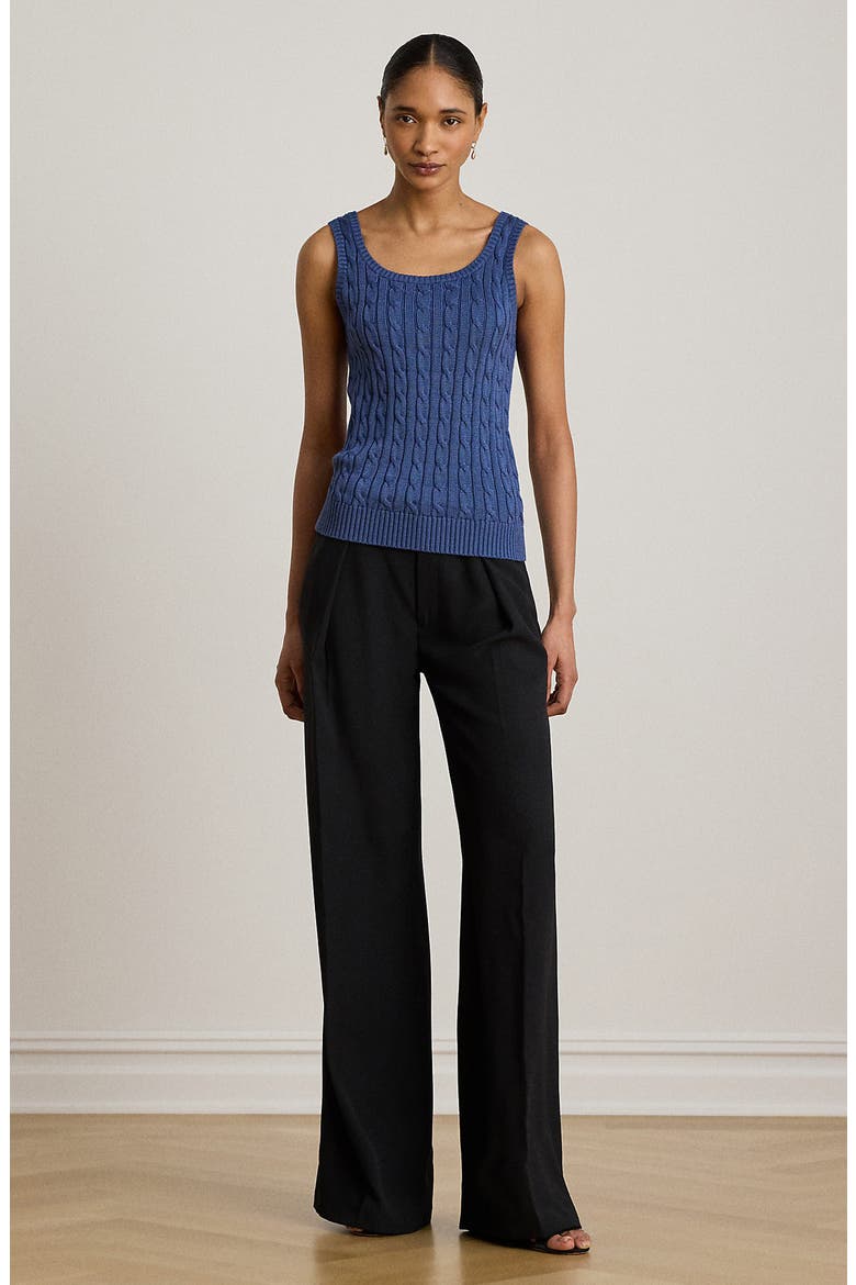 Cable Stitch Cotton Blend Tank, Alternate, color, INKY BLUE