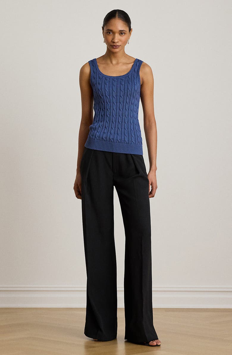Lauren Ralph Lauren Cable Stitch Cotton Blend Tank, Alternate, color, Inky Blue