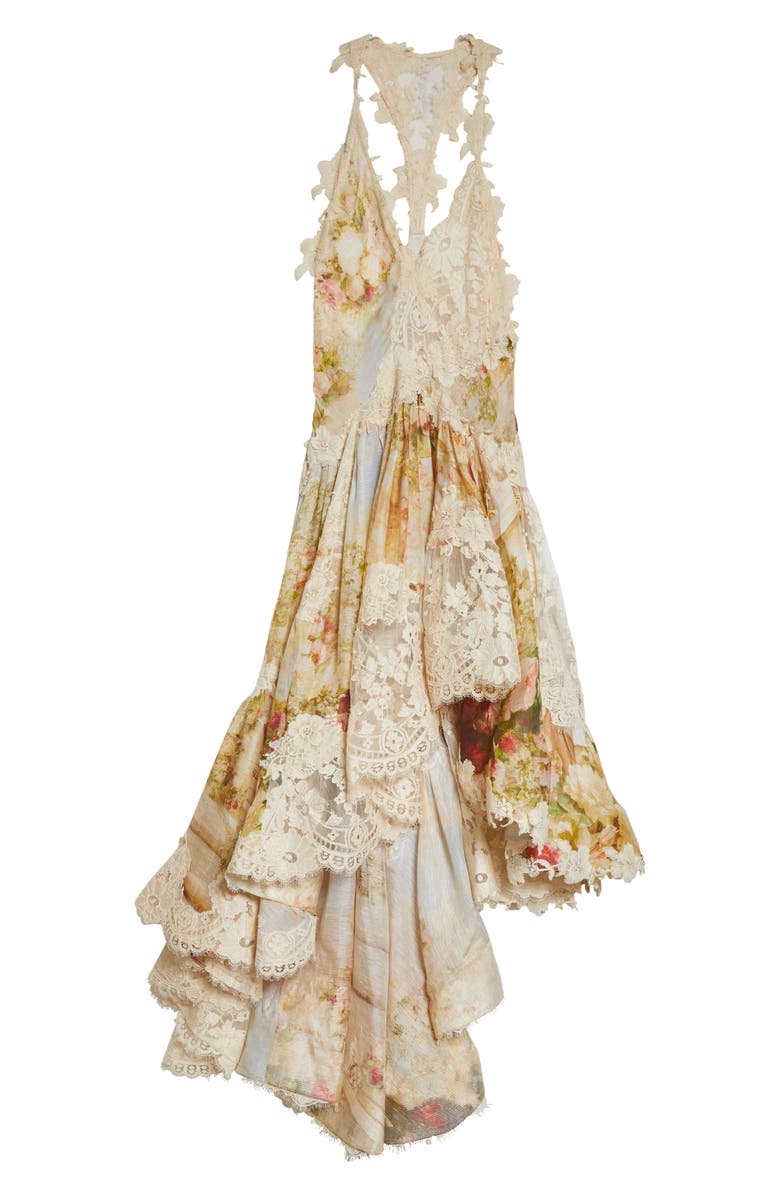Zimmermann Luminosity Splice Floral Lace Linen & Silk High-Low Dress, Alternate, color, 