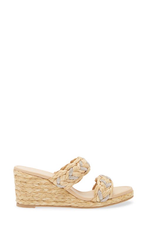 Stuart Weitzman Lana Raffia Crystal Wedge Slide Sandals In Natural
