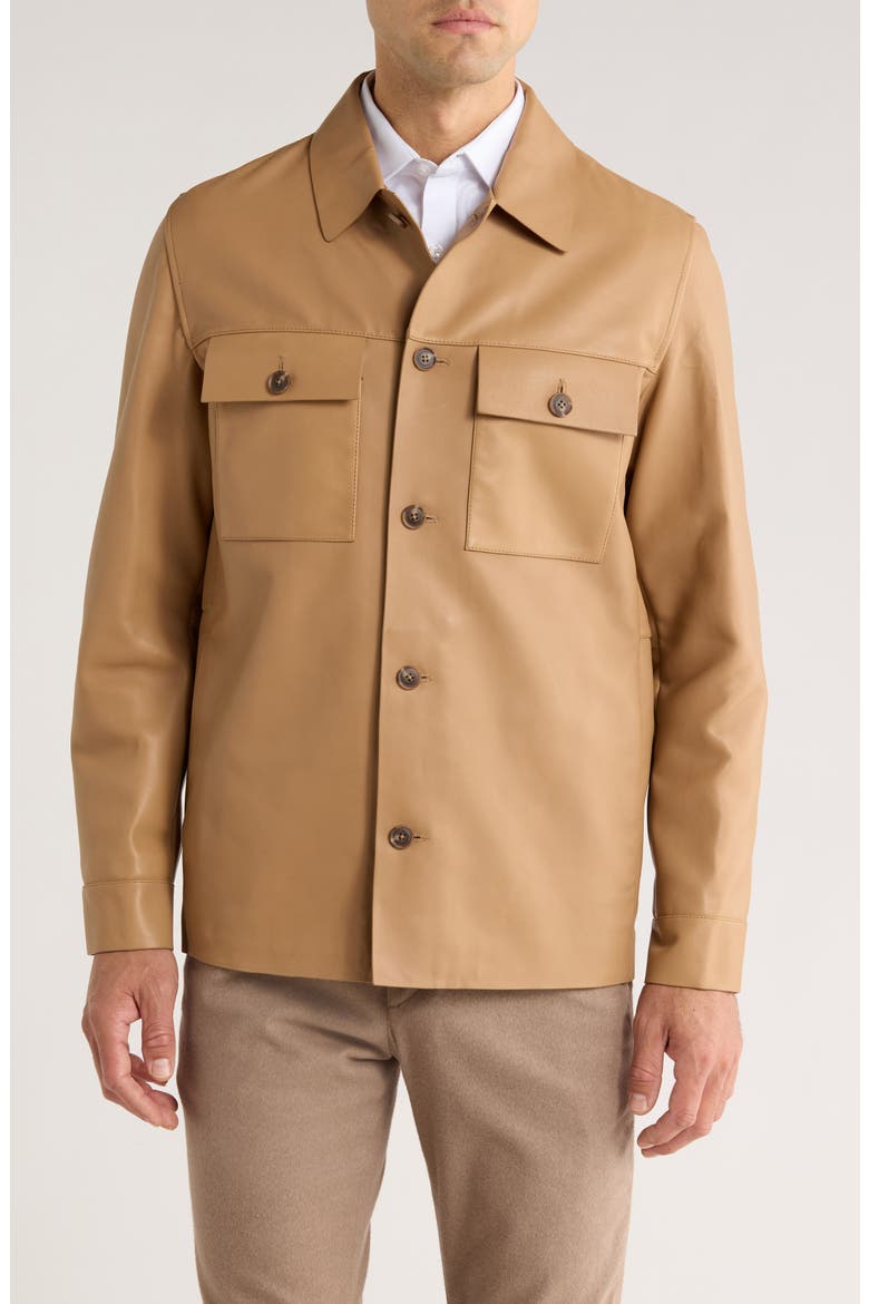 Malid Leather Button-Up Shirt Jacket, Alternate, color, MEDIUM BEIGE