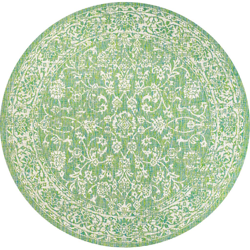 Jonathan Y Tela Bohemian Textured Weave Floral Indoor/outdoor Round Area Rug In Ivory/green