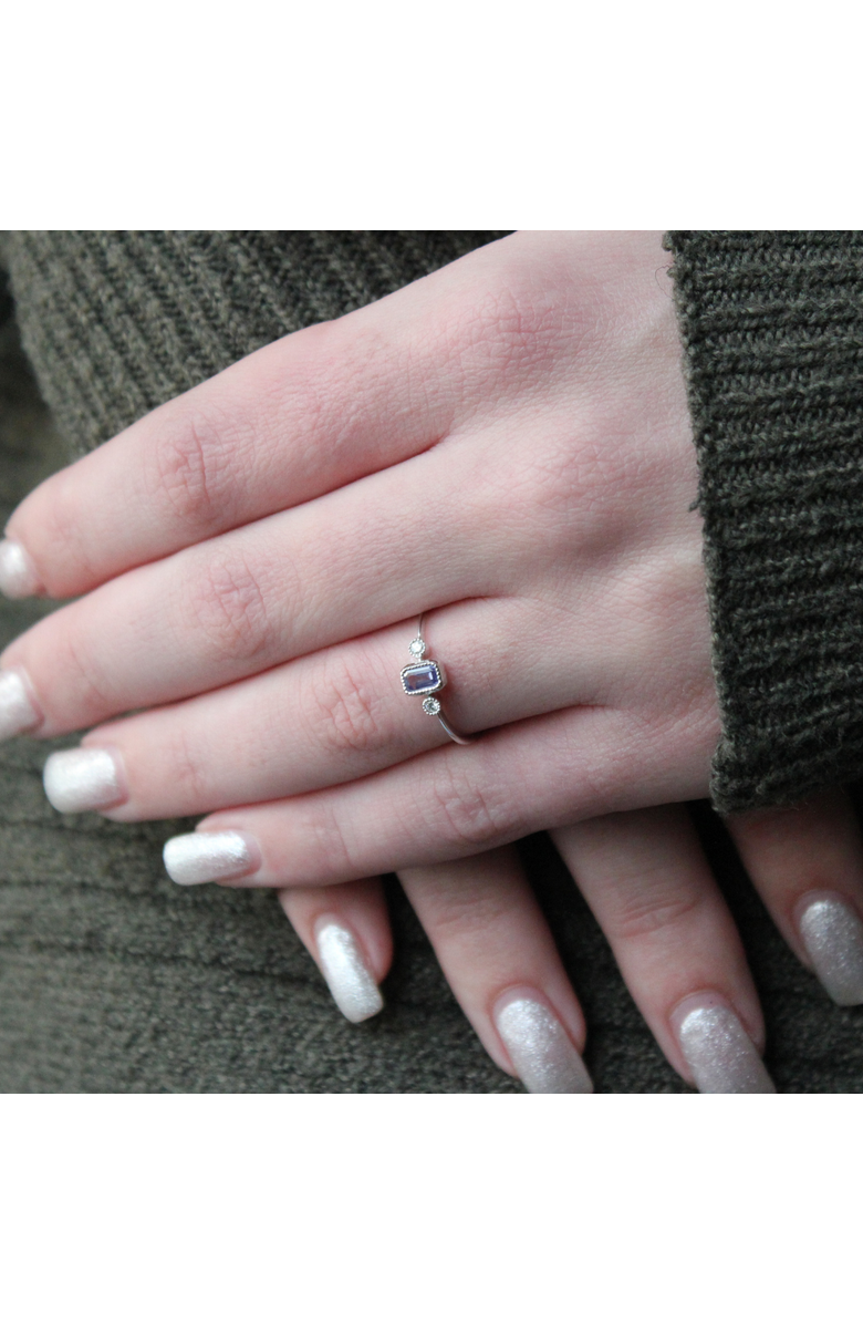 LuvMyJewelry Emerald Cut Tanzanite & Diamond Birthstone Ring in 14K Gold, Alternate, color, White Gold