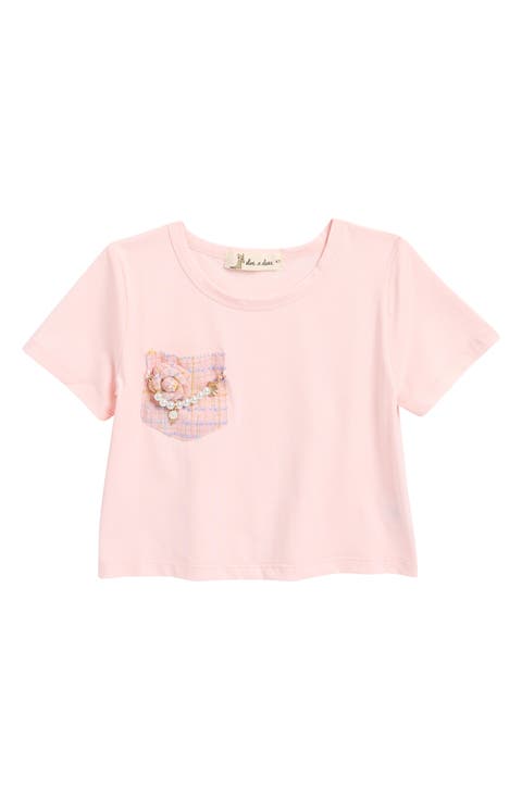 Kids' Tweed Faux Pearl Necklace Pocket T-Shirt (Toddler & Little Kid)