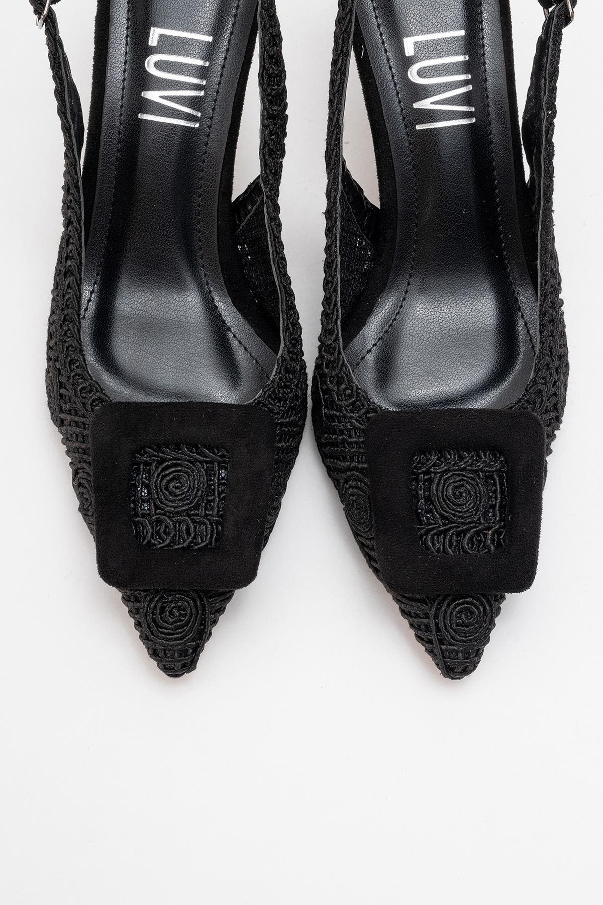 Prologue Shoes Ensley Knitted Buckled Pointed Toe Pump, Alternate, color, Black