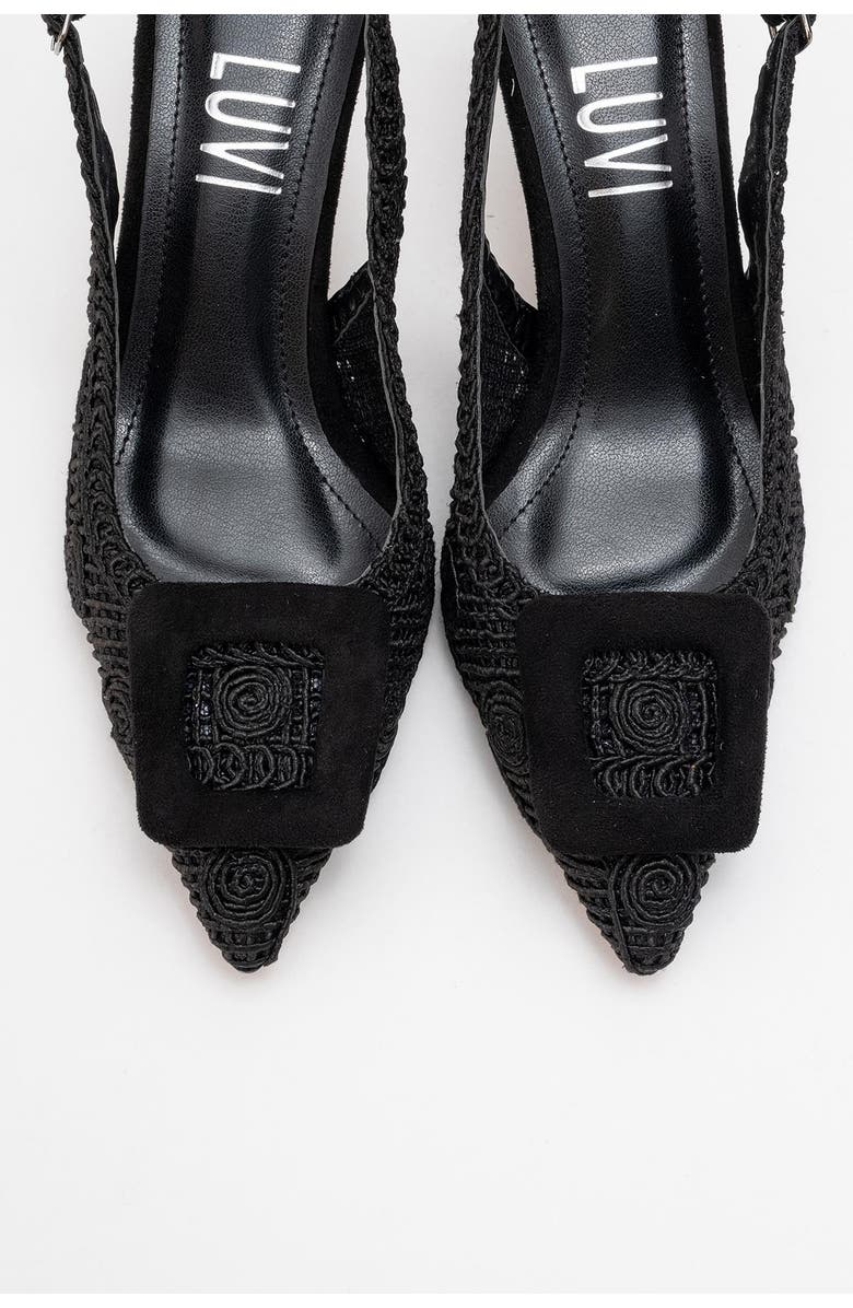 Prologue Shoes Ensley Knitted Buckled Pointed Toe Pump, Alternate, color, Black