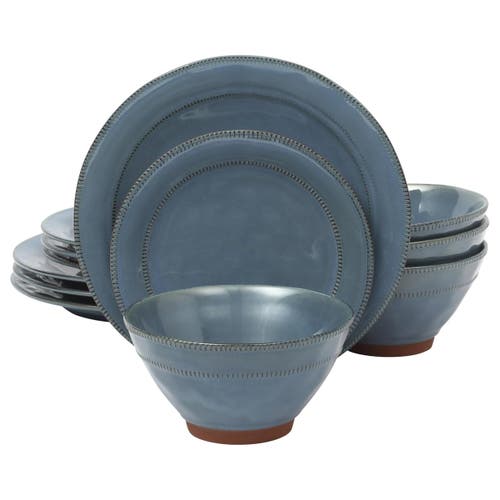 Gibson 12pc Round Terracotta Dinnerware Set In Blue