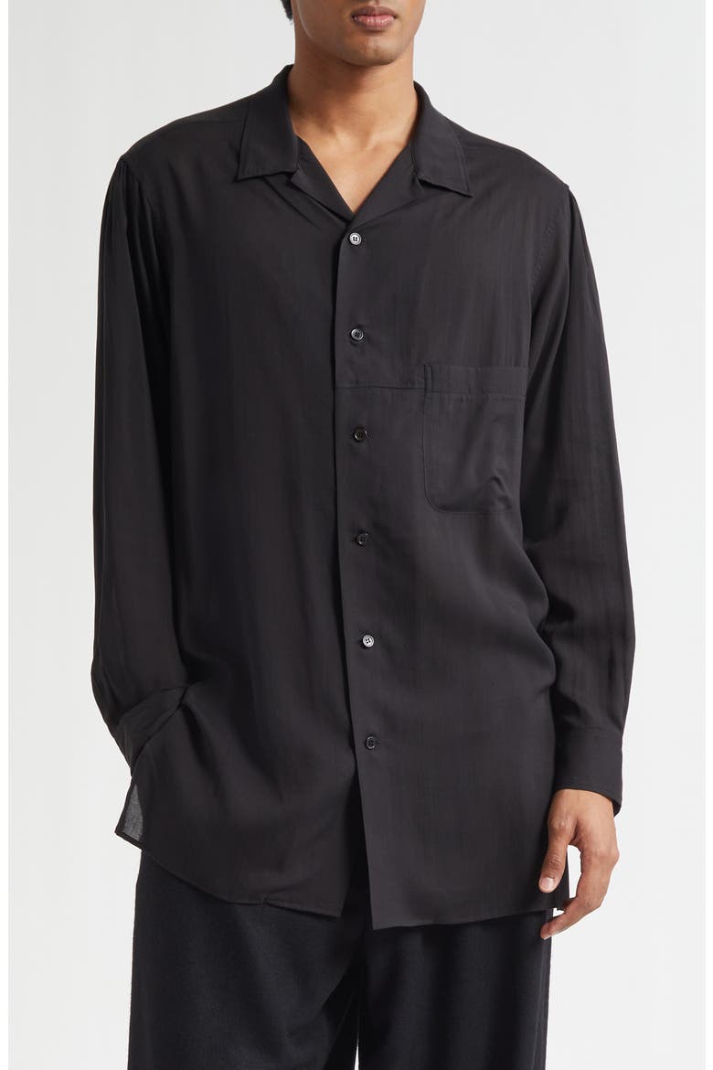 Longline Notched Collar Button-Up Shirt, Main, color, BLACK