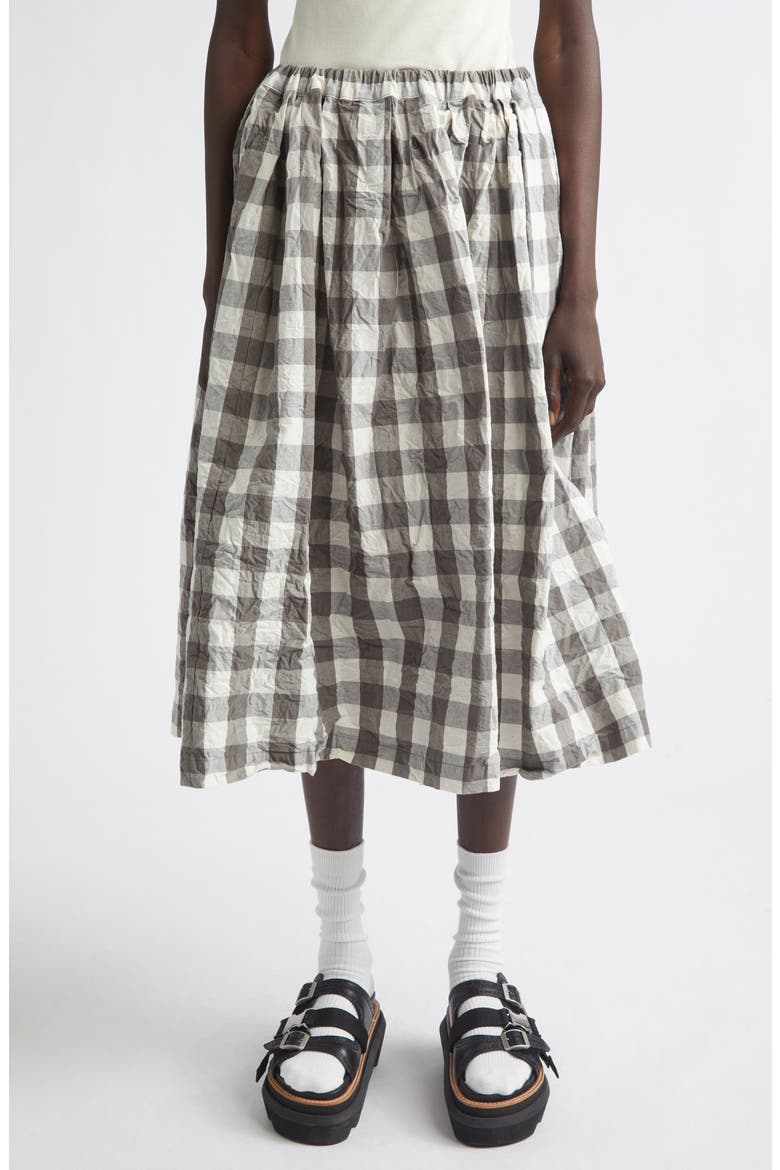 Gingham Crinkled Cotton & Linen Midi Skirt, Main, color, GRAY/ WHITE