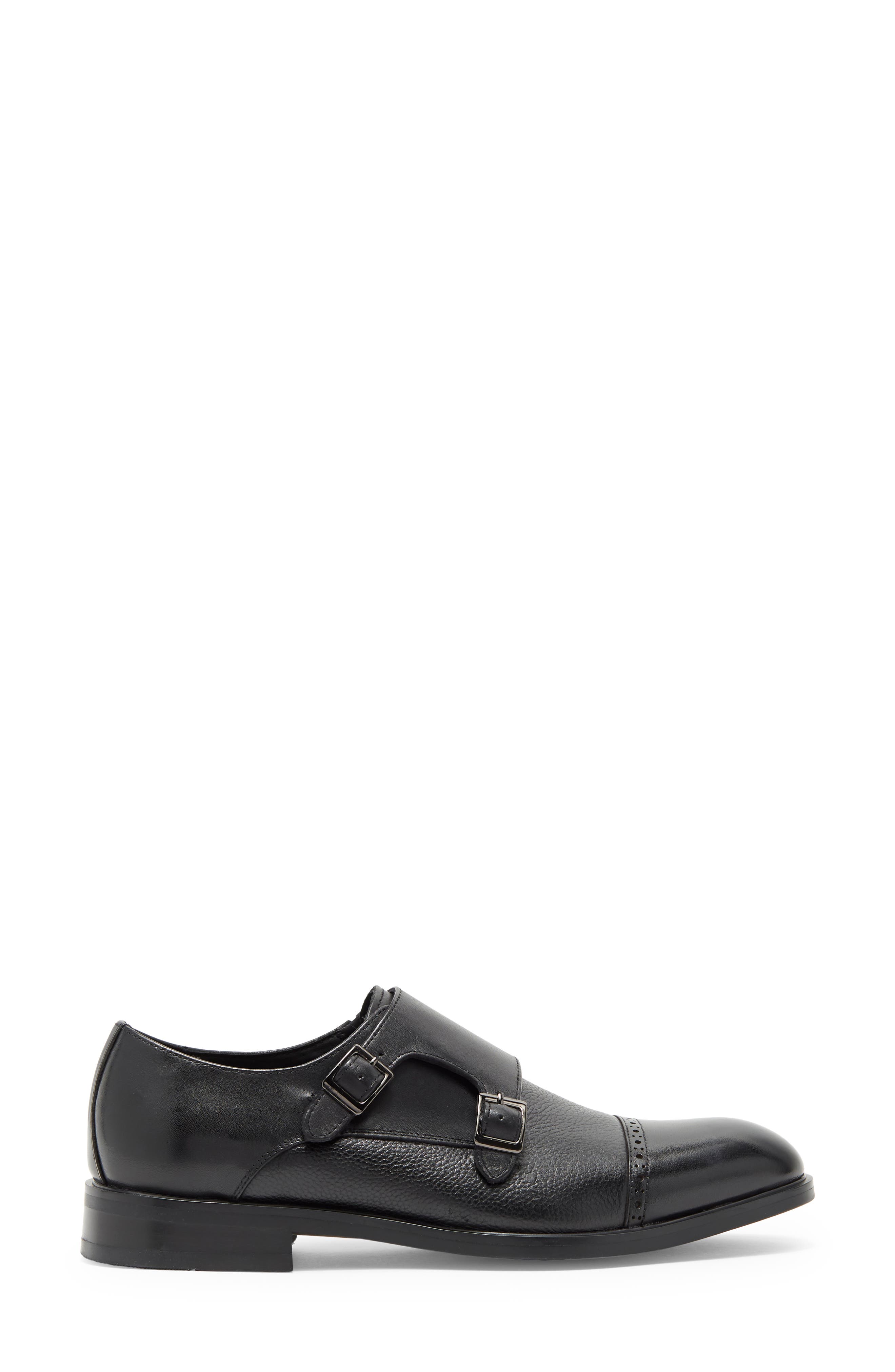 NORDSTROM RACK Watson Double Monk Cap Toe Leather Shoe, Alternate, color, Black