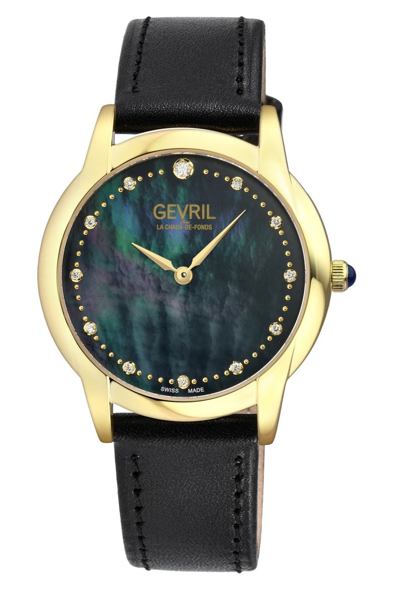 Airolo Swiss Quartz Diamond Dial Watch, 36mm, Main, color, BLACK