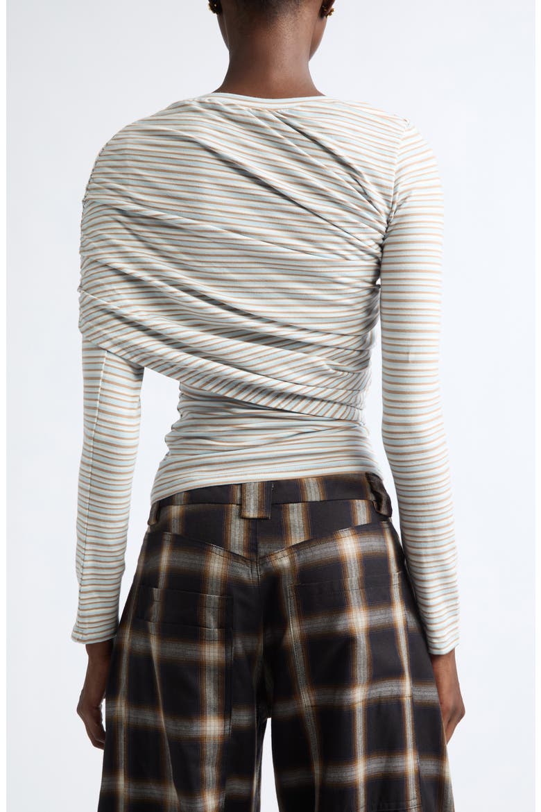 Cardio Wrapped Floral Scribble Mesh Top, Alternate, color, BLUE BROWN STRIPE