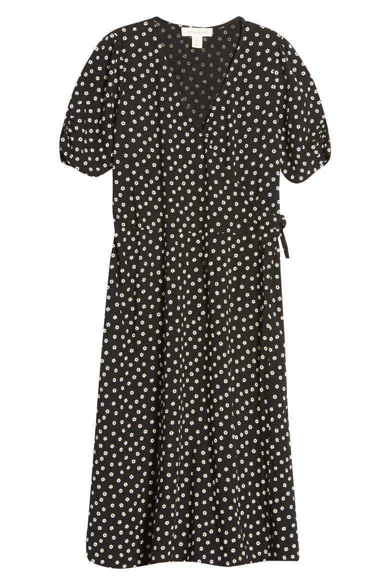 Print Faux Wrap Dress, Main, color, BLACK MINI DAISY