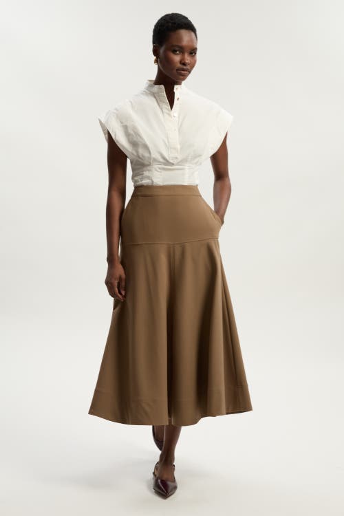 Karen Millen Viscose Blend Tailored Full Skirt In Brown