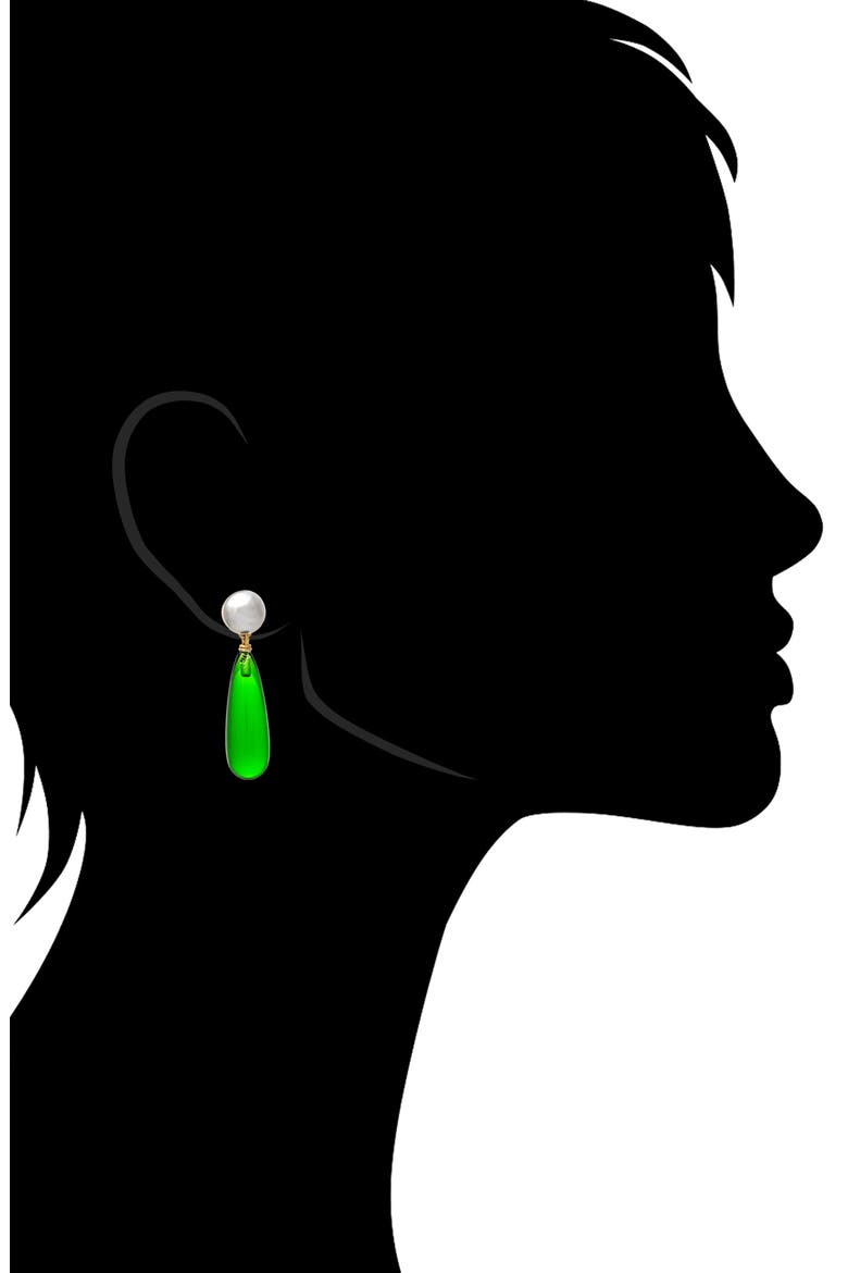 Faux Pearl & Emerald Drop Earrings, Alternate, color, EMERALD