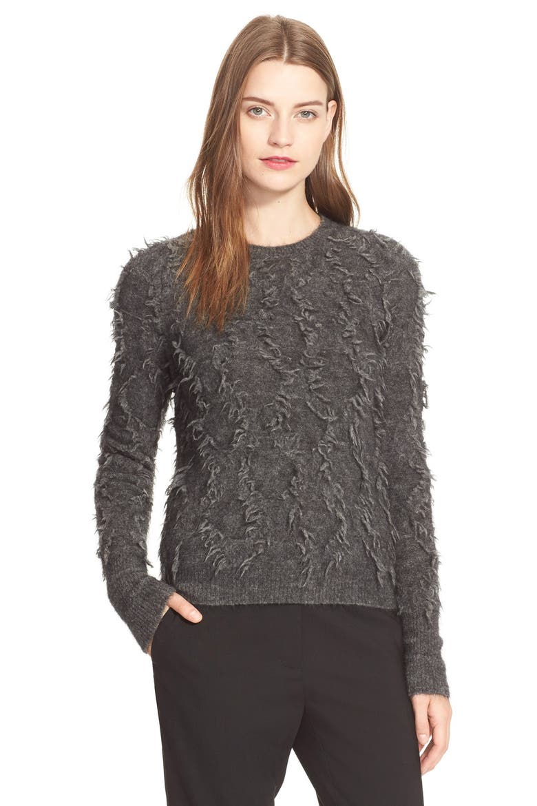 Destroyed Fringe Jacquard Sweater, Main, color, GREY