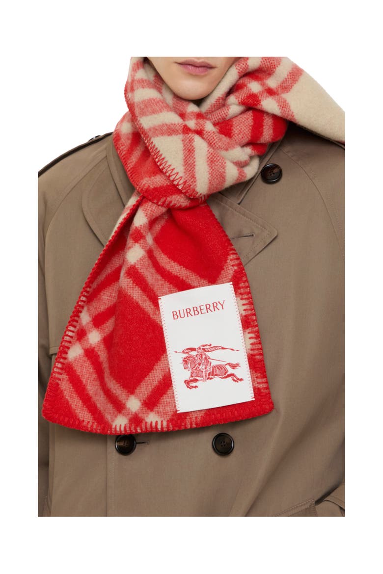 Check Wool Scarf, Alternate, color, Crayon red