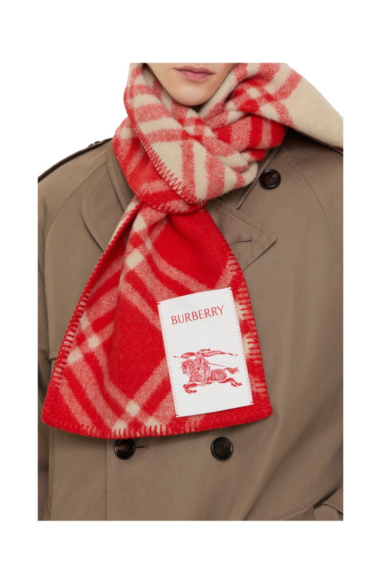 Burberry Check Wool Scarf, Alternate, color, Crayon Red