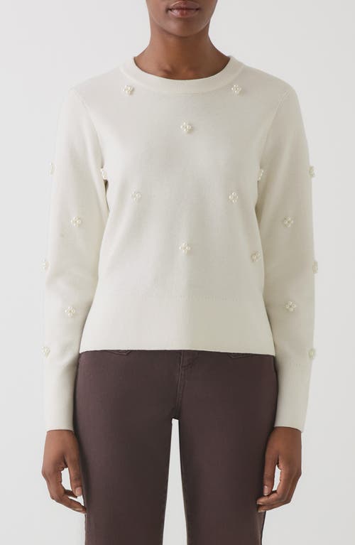 Lk Bennett Buttercup Beaded Merino Wool & Cotton Sweater In White