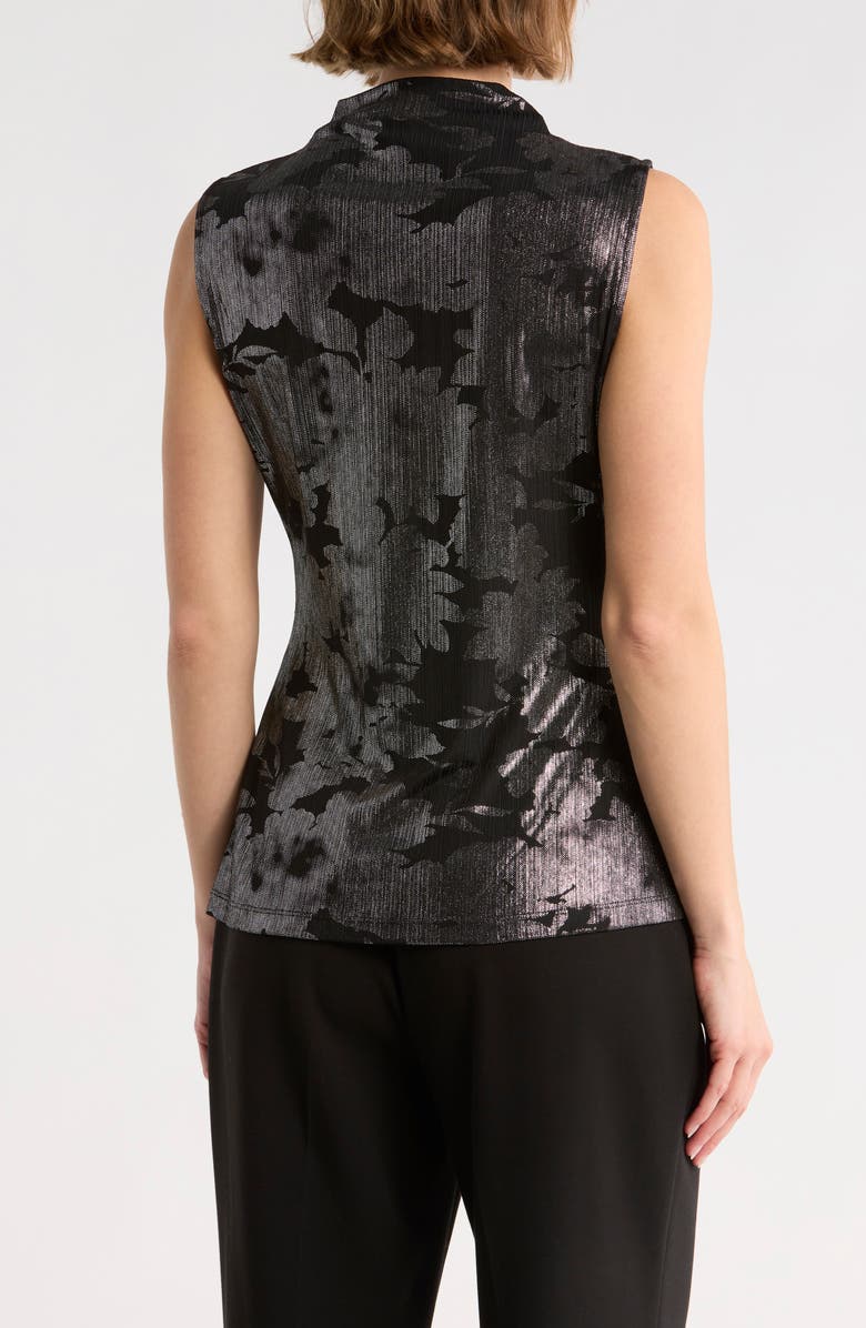 Calvin Klein Ruched Mock Neck Sleeveless Top, Alternate, color, Black/ Silver