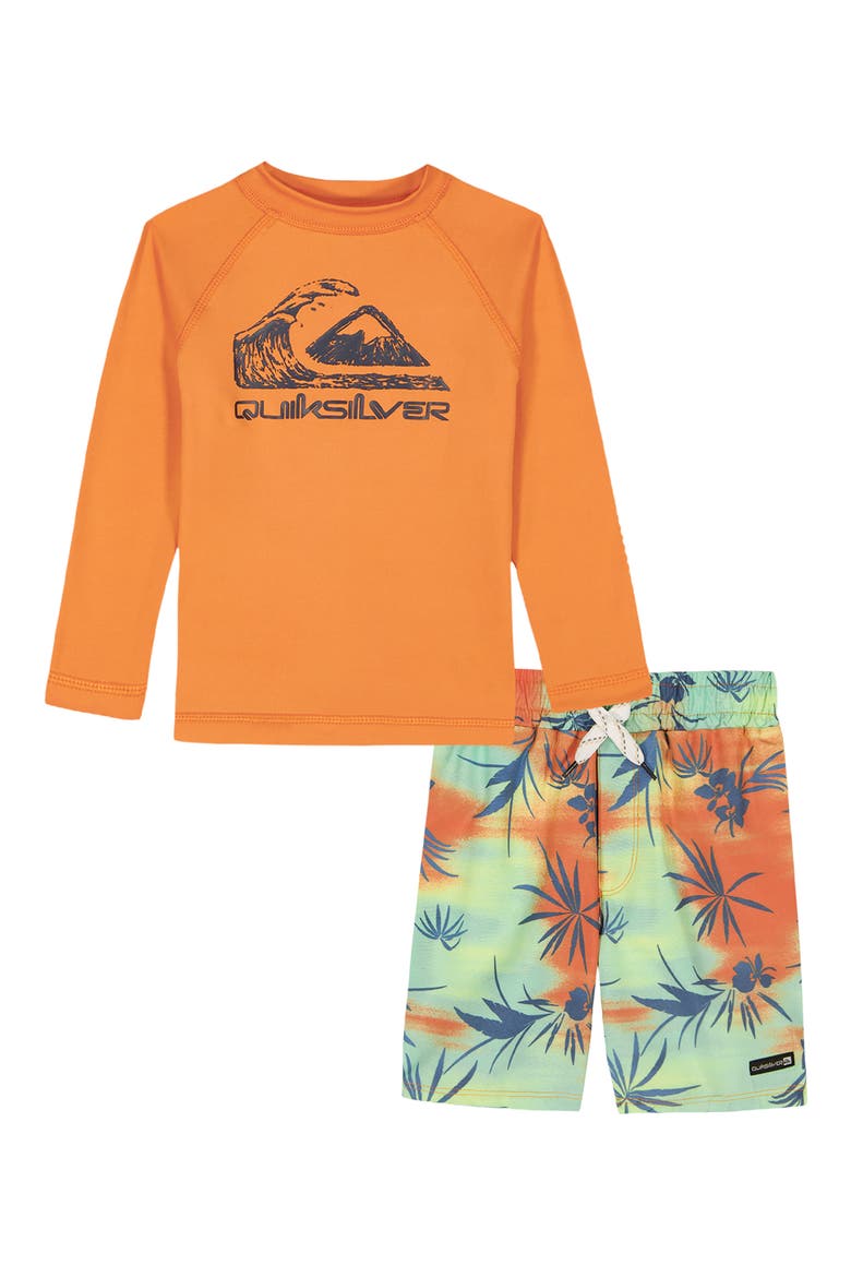 Long Sleeve Rashguard & Swim Trunks Set, Main, color, ORANGE
