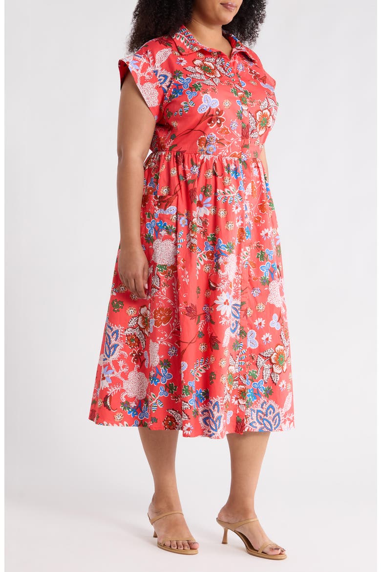 Oreanna Floral Print Midi Shirtdress, Alternate, color, CORAL-BLUE