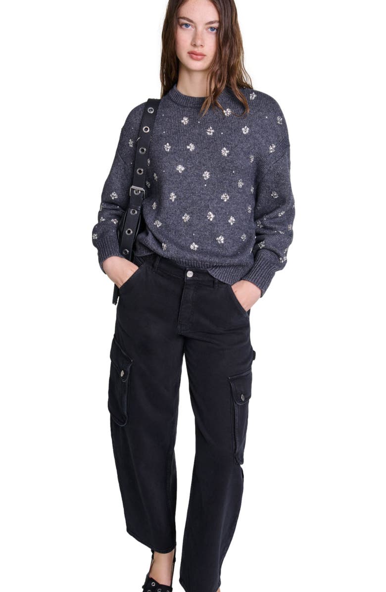 maje Knitted sweater with rhinestones, Alternate, color, 