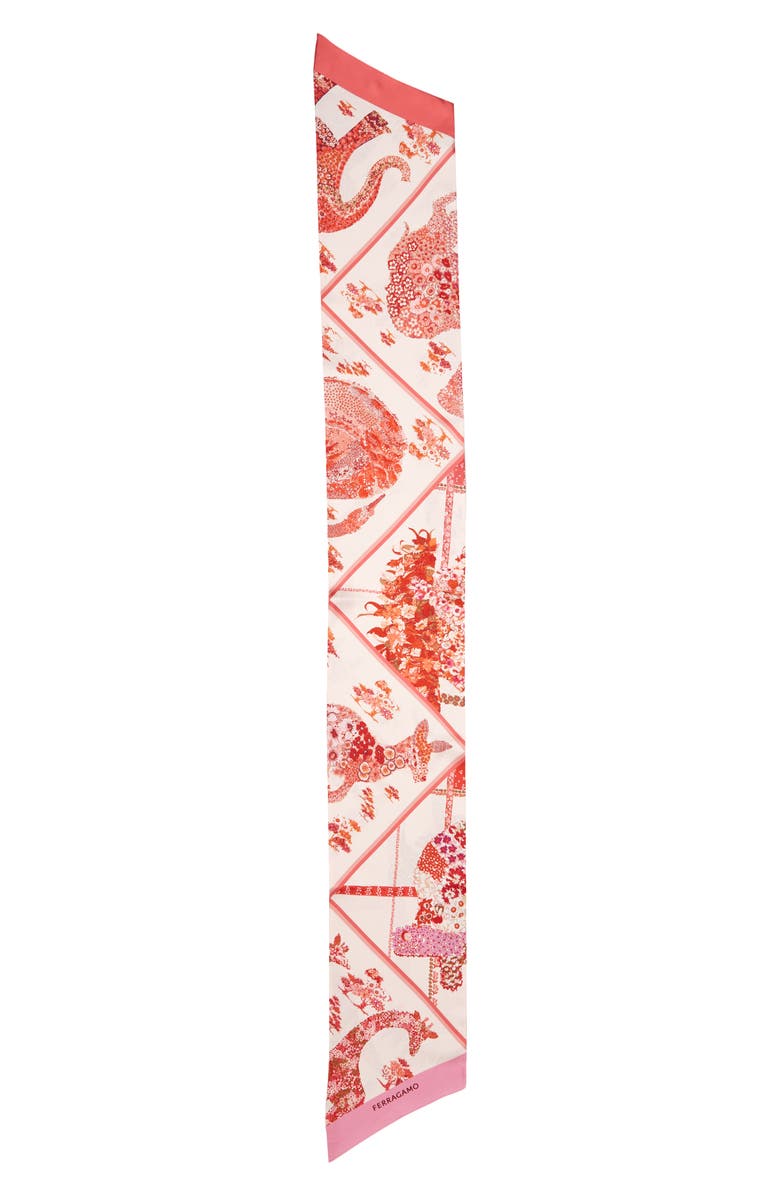 FERRAGAMO Patchwork Silk Skinny Scarf, Main, color, Rosa Chiaro