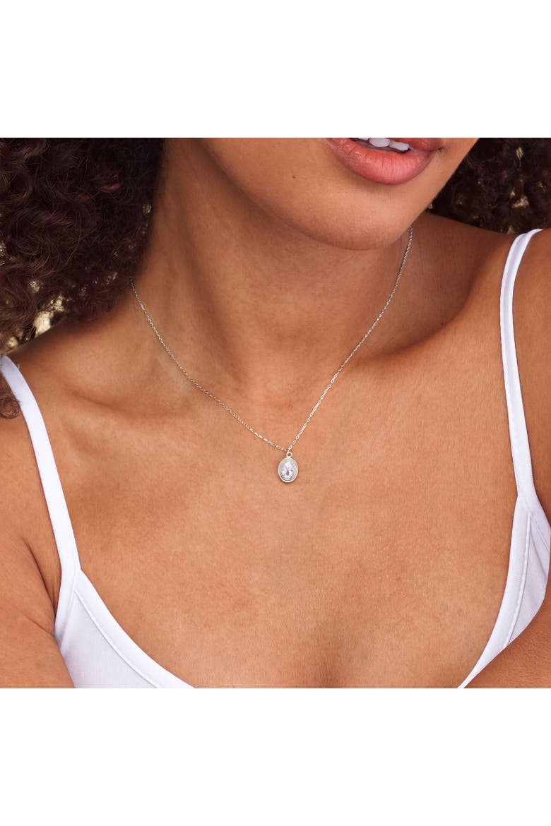 CZ Oval Double Bezel Necklace, Alternate, color, Sterling Silver