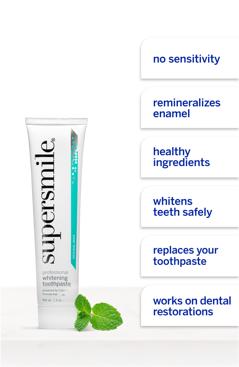 Supersmile Fluoride Free Professional Whitening Toothpaste - original mint, Main, color, White