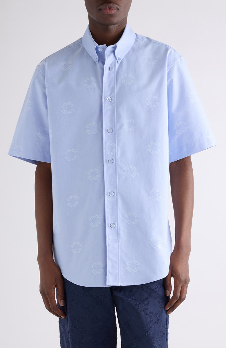 Givenchy Custom Fit Monogram 72 Jacquard Button-Down Shirt, Main, color, Baby Blue