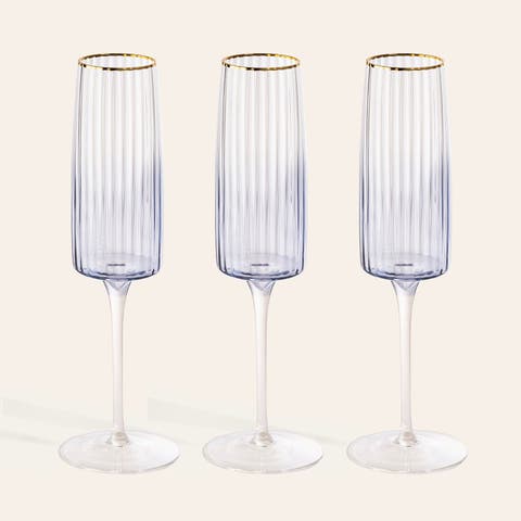 Ribbed Flute Champagne Glass 8 Oz. Set Of 3