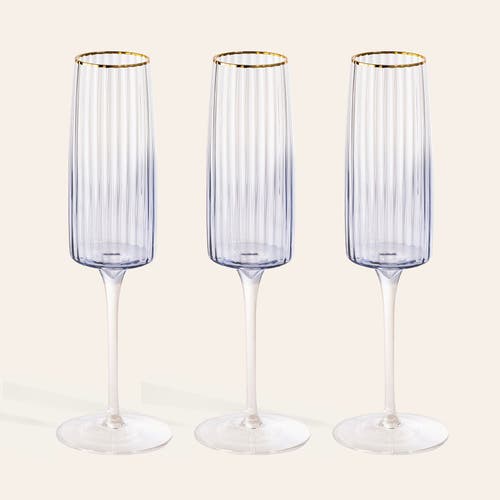 Zsa Zsa Zsu Ribbed Flute Champagne Glass 8 Oz. Set Of 3 In Transparent
