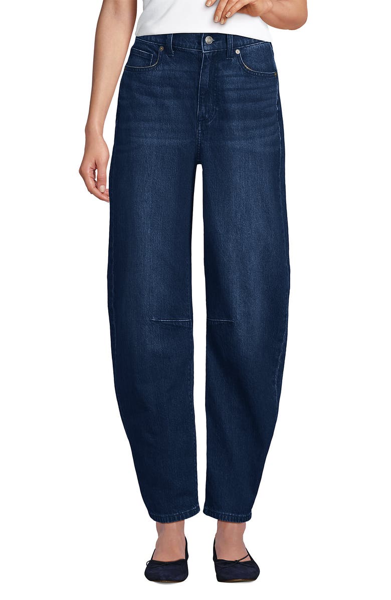 Lands' End Soft Denim Relaxed Barrel Leg Ankle Jeans, Alternate, color, Dark Indigo Blue Wash