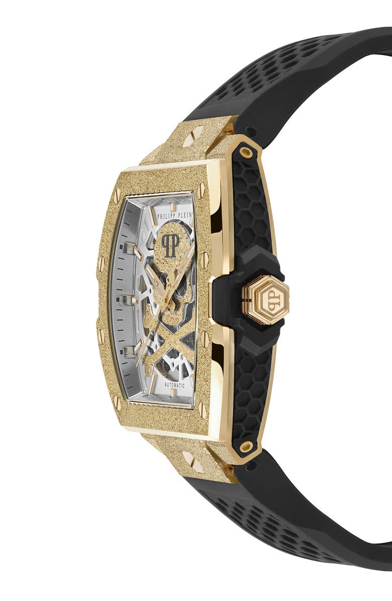 PHILIPP PLEIN The $keleton Frosted Automatic Silicone Strap Watch, 44mm, Alternate, color, Ip Yellow Gold