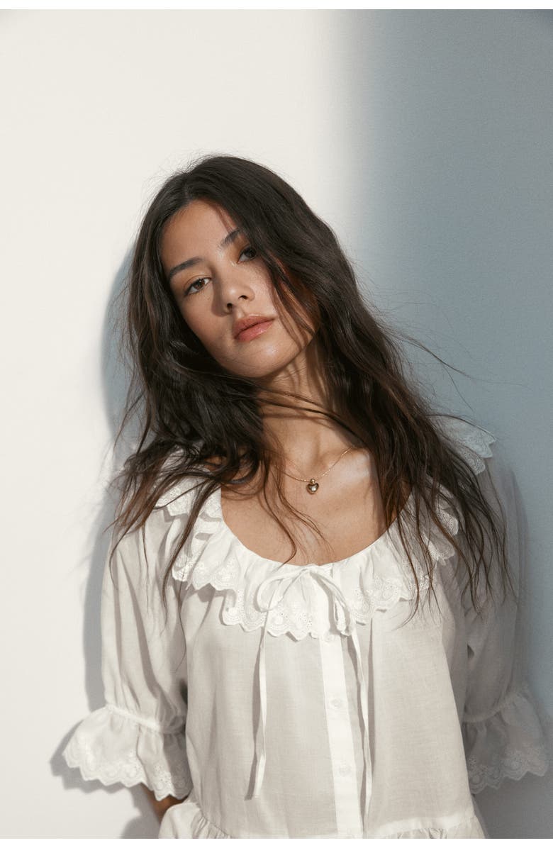 H&M Cotton blouse with eyelet embroidery, Alternate, color, Cream