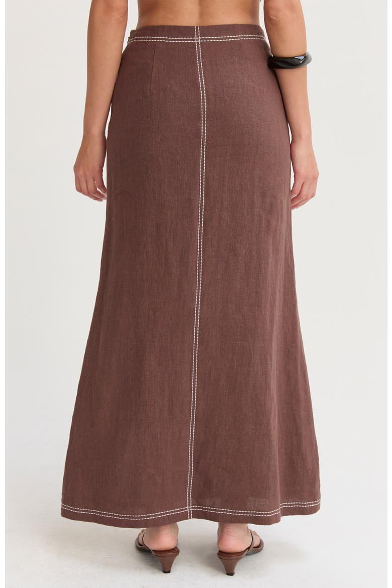 Embroidered Contrast Stitch Linen Maxi Skirt, Alternate, color, Brown