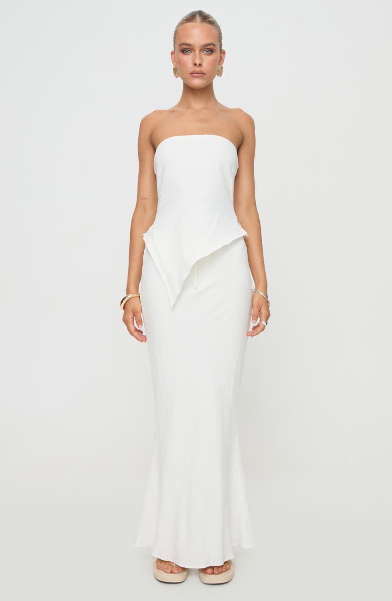 Princess Polly Birdie Asymmetric Strapless Linen Blend Top, Alternate, color, White