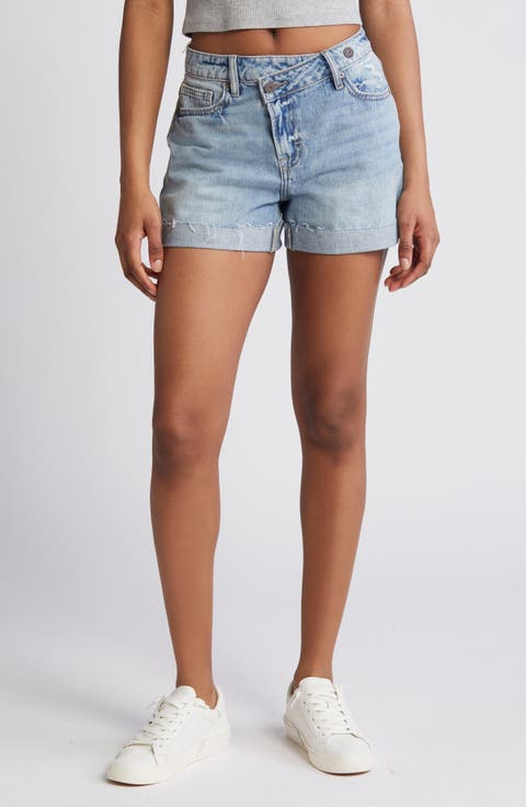 Crossover Waist Denim Mom Shorts