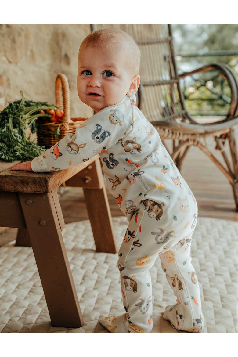 Thick Zip Footie & Bib Set, Alternate, color, Farm Friends Print