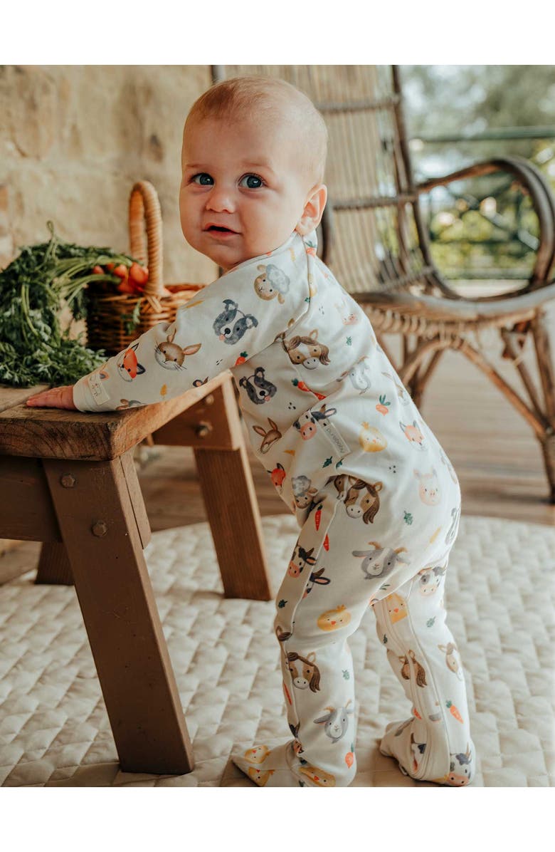 Purebaby Thick Zip Footie & Bib Set, Alternate, color, Farm Friends Print