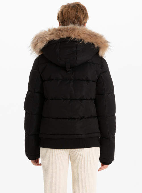 Point Zero Removable Hood & Fur Bomber In Black
