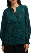 Foxcroft Alicia Zebra Print Cotton Blend Popover Top