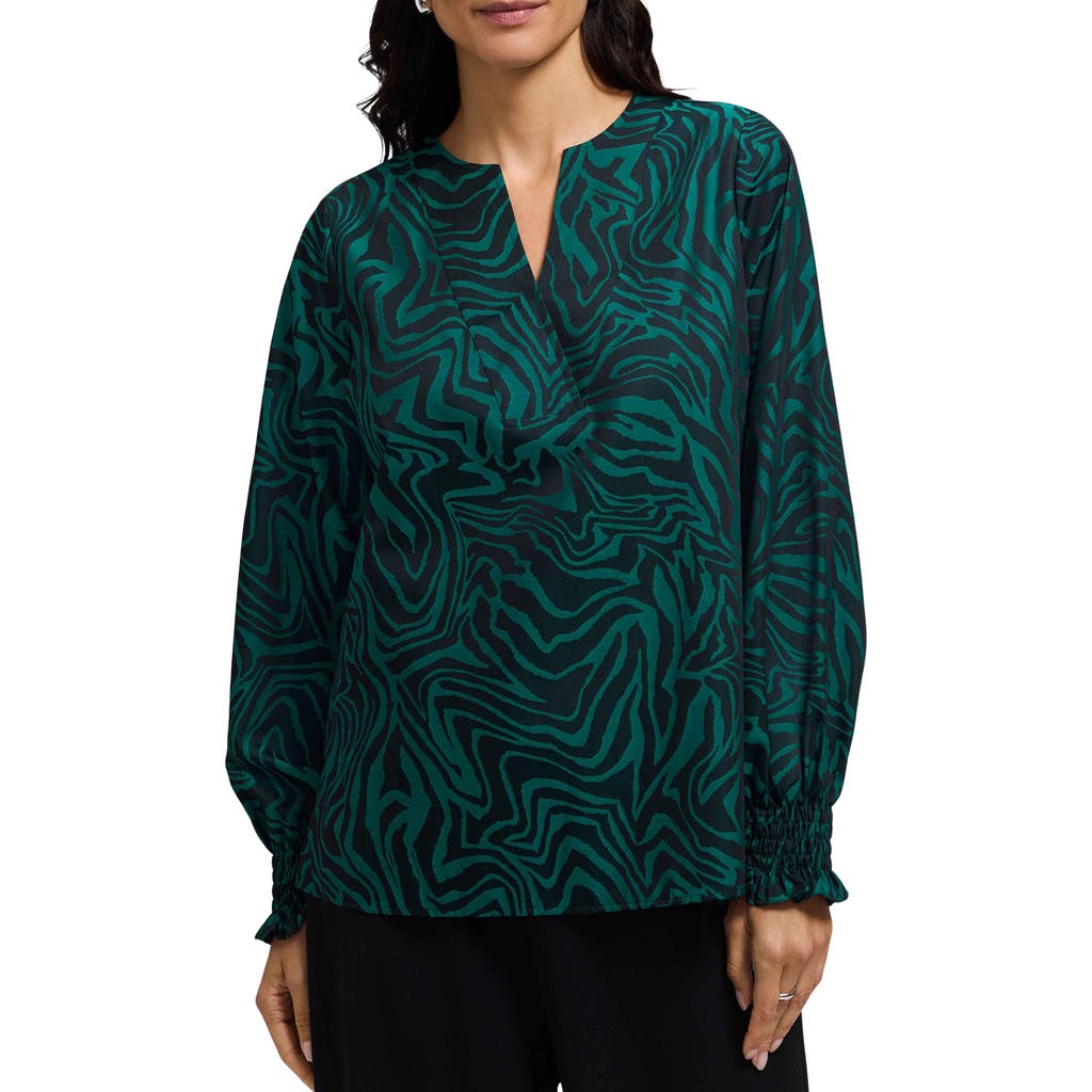 Foxcroft Alicia Zebra Print Cotton Blend Popover Top In Green