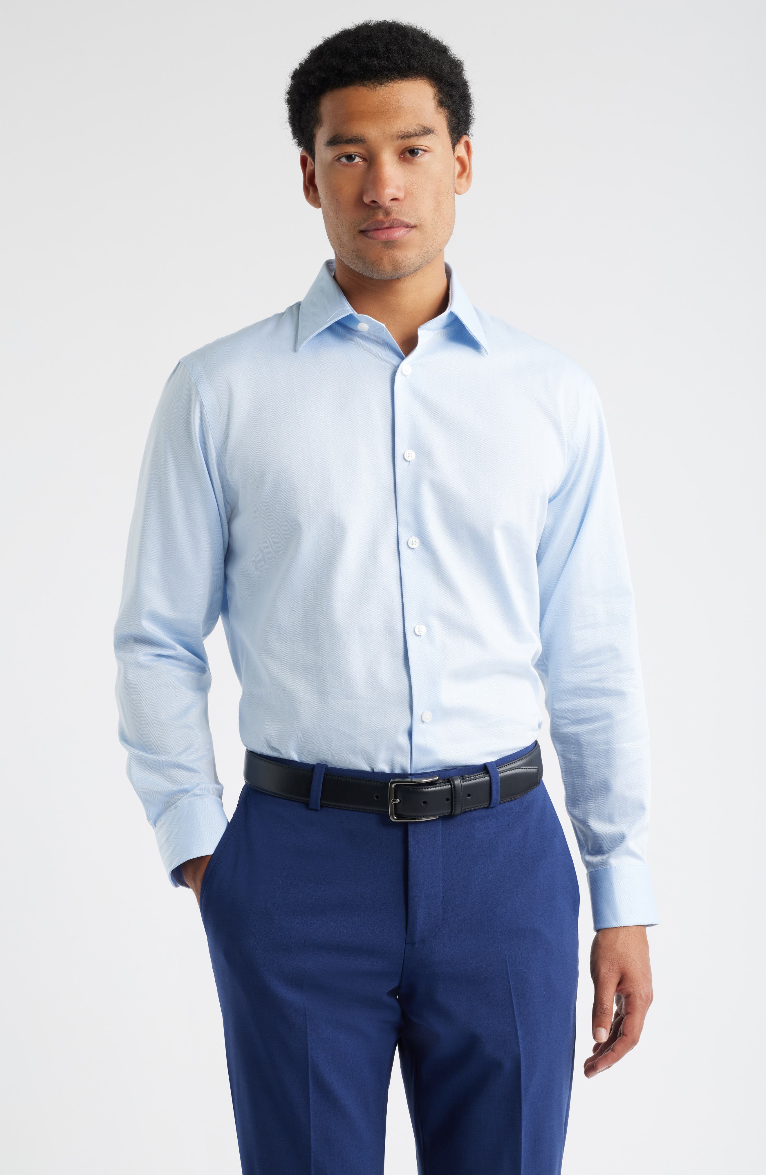 Trim Fit Herringbone Dress Shirt - image 3